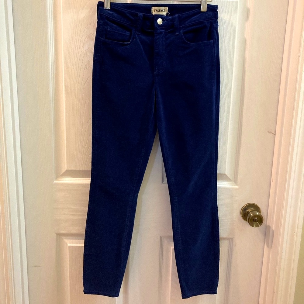L’Agence “Margot” “royal” blue velvet skinny pants, High- rise, size 25x26